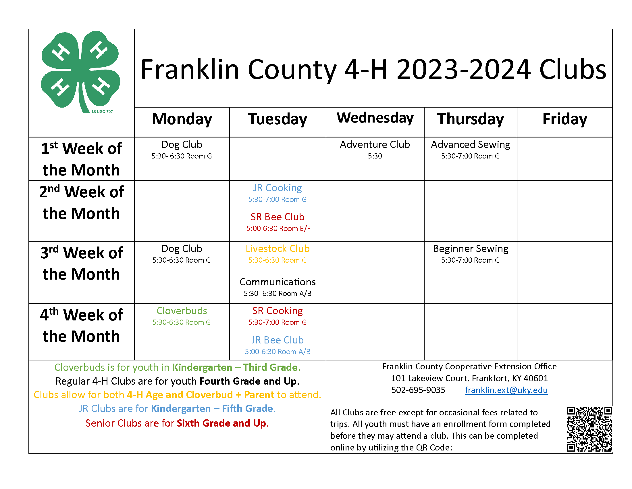 2023-2024 4-H Club Calendar