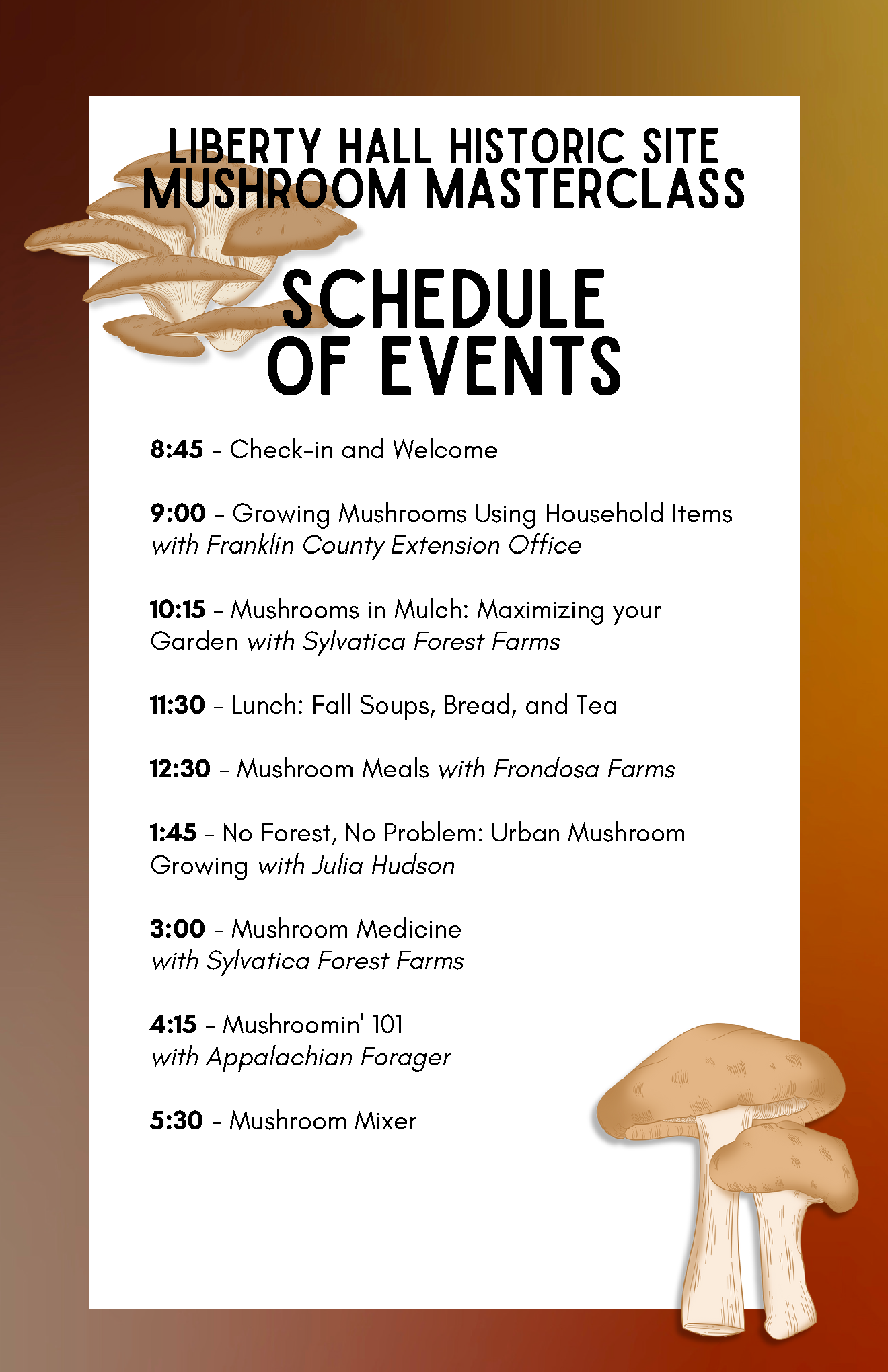 Mushroom Masterclass page two of flyer
